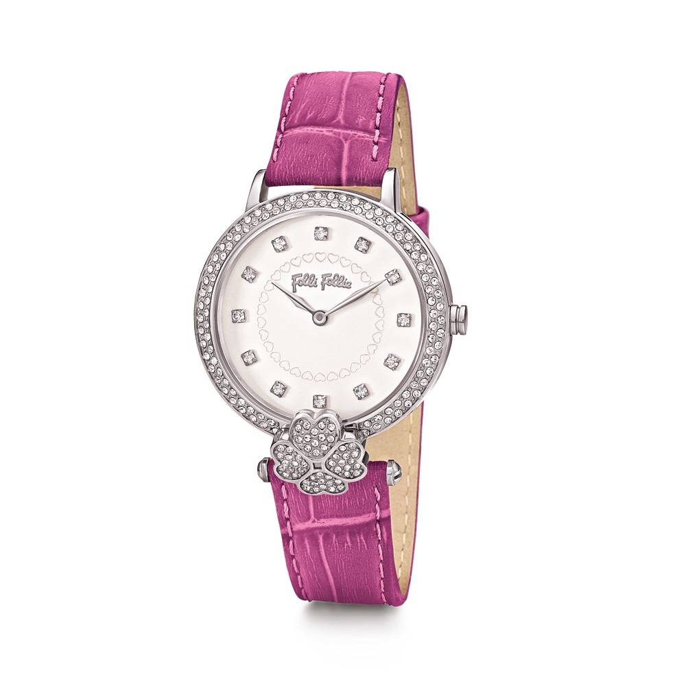 FOLLI FOLLIE – Γυναικείο ρολόι με δερμάτινο λουράκι FOLLI FOLLIE LOVE&FORTUNE μωβ