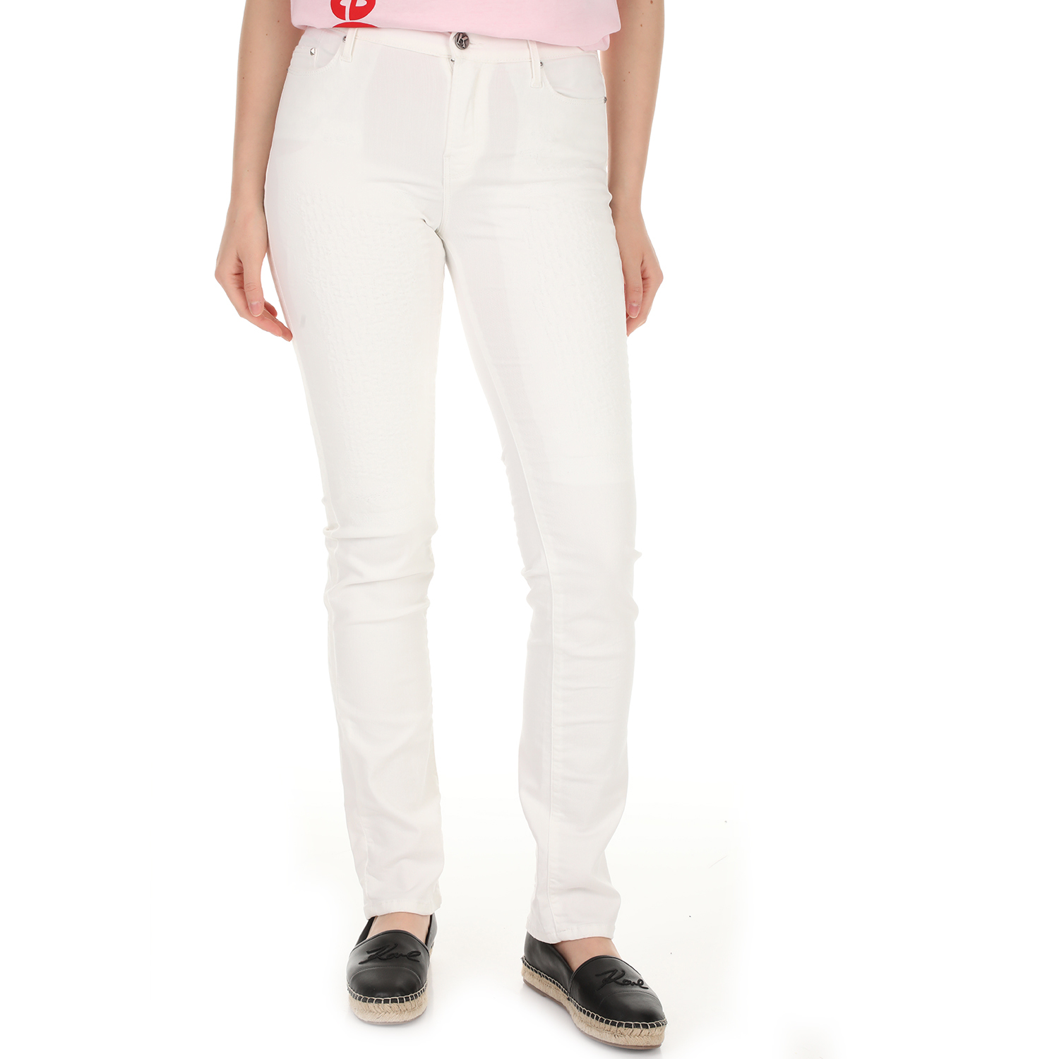 KARL LAGERFELD – Γυναικείο jean παντελόνι KARL LAGERFELD λευκό