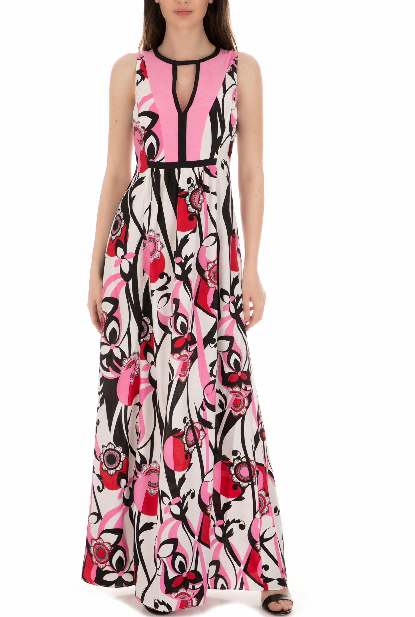 NENETTE – Γυναικείο φόρεμα ALEARDO ABITO LUNGO NENETTE λευκό-ροζ