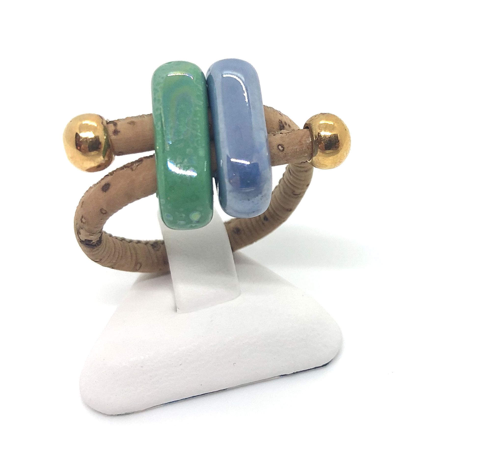 APOXYLO – Γυναικείο δαχτυλίδι APOXYLO 971 DOUBLE GREEN BLUE σμάλτο