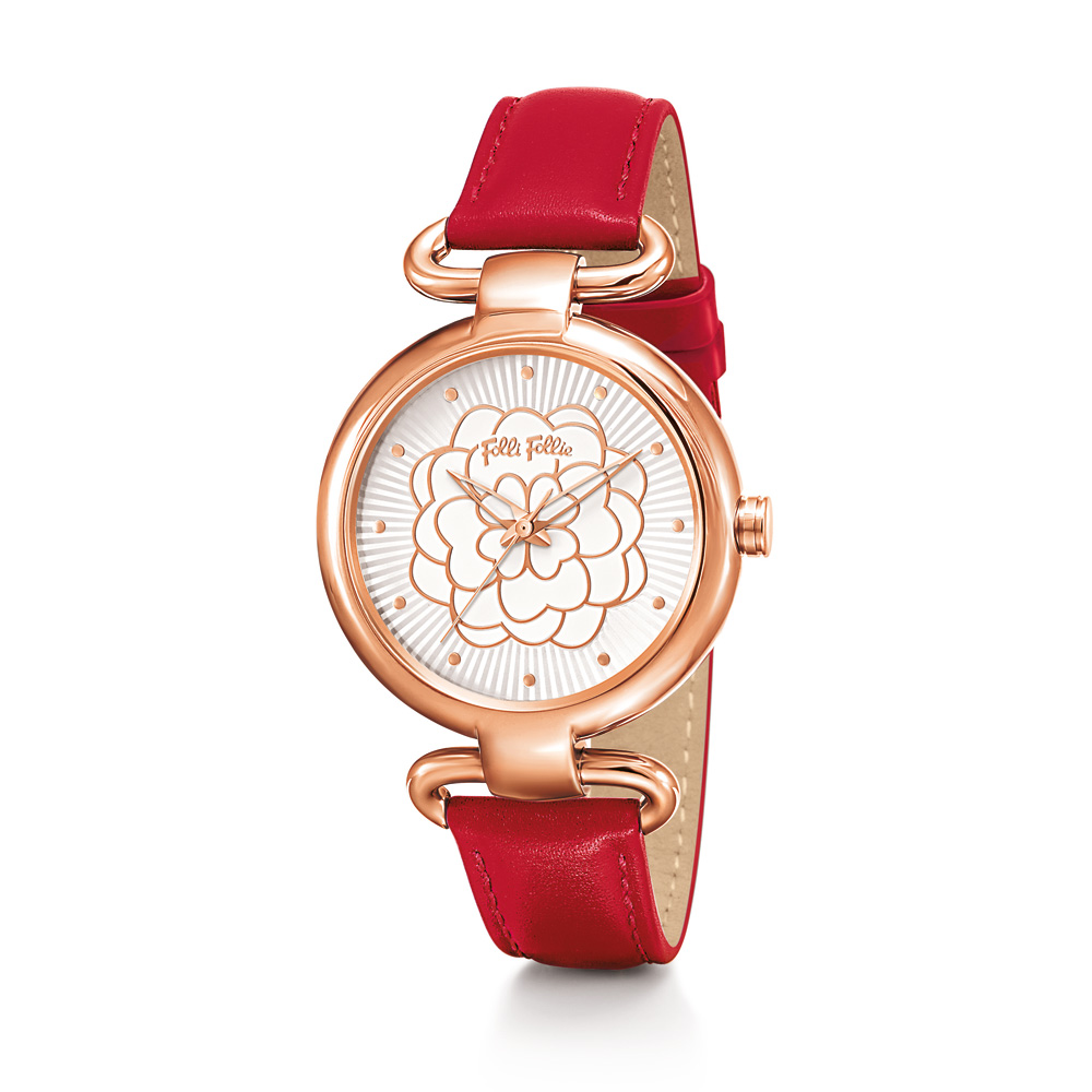 FOLLI FOLLIE – Γυναικείο ρολόι με δερμάτινο λουράκι FOLLI FOLLIE SANTORINI FLOWER κόκκινο