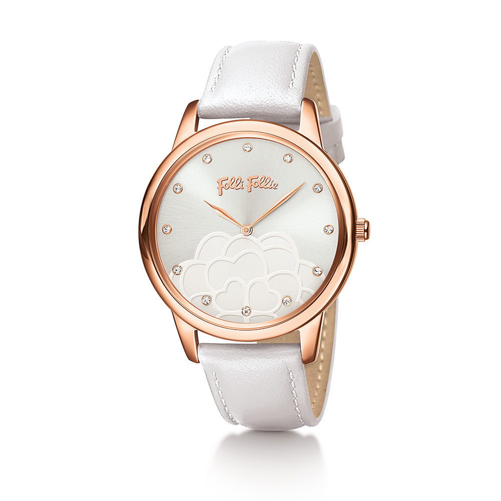 FOLLI FOLLIE – Γυναικείο ρολόι με δερμάτινο λουράκι FOLLI FOLLIE SANTORINI FLOWER λευκό