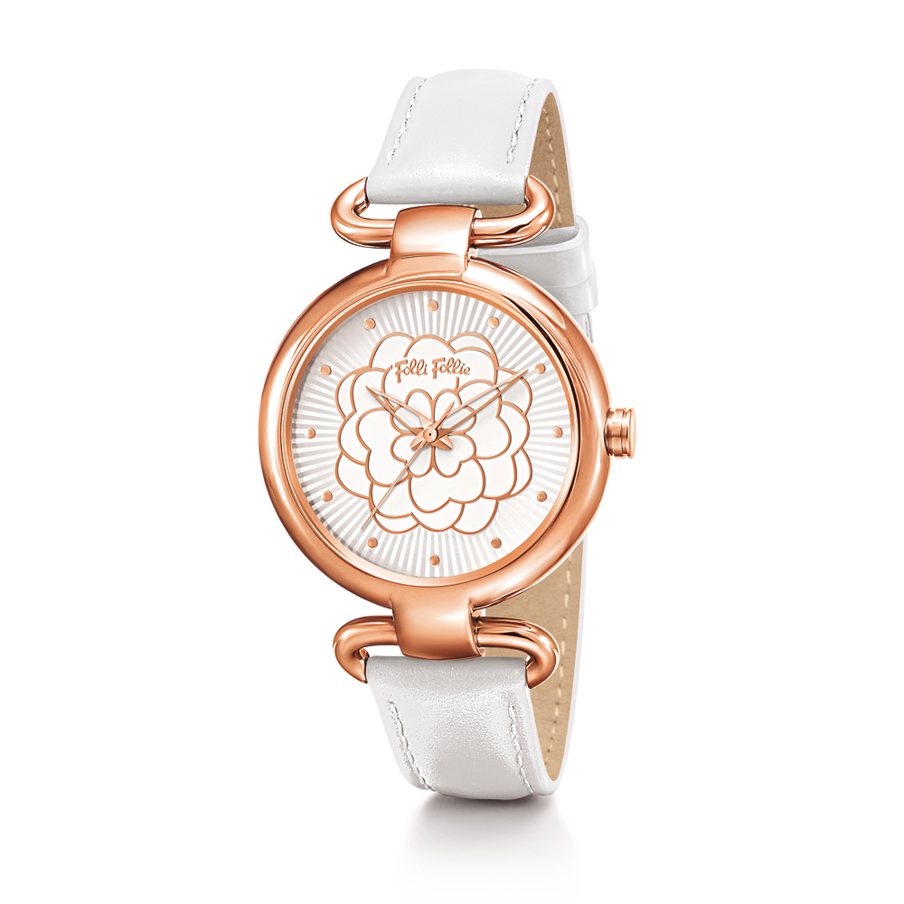 FOLLI FOLLIE – Γυναικείο ρολόι με δερμάτινο λουράκι FOLLI FOLLIE SANTORINI FLOWER λευκό