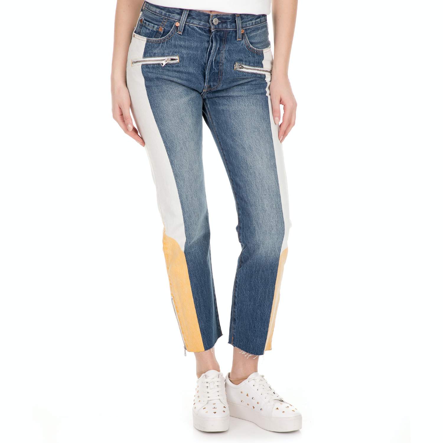 LEVI’S – Γυναικείο cropped jean παντελόνι LEVI’S MOTO 501 SHOW TEETH μπλε λευκό