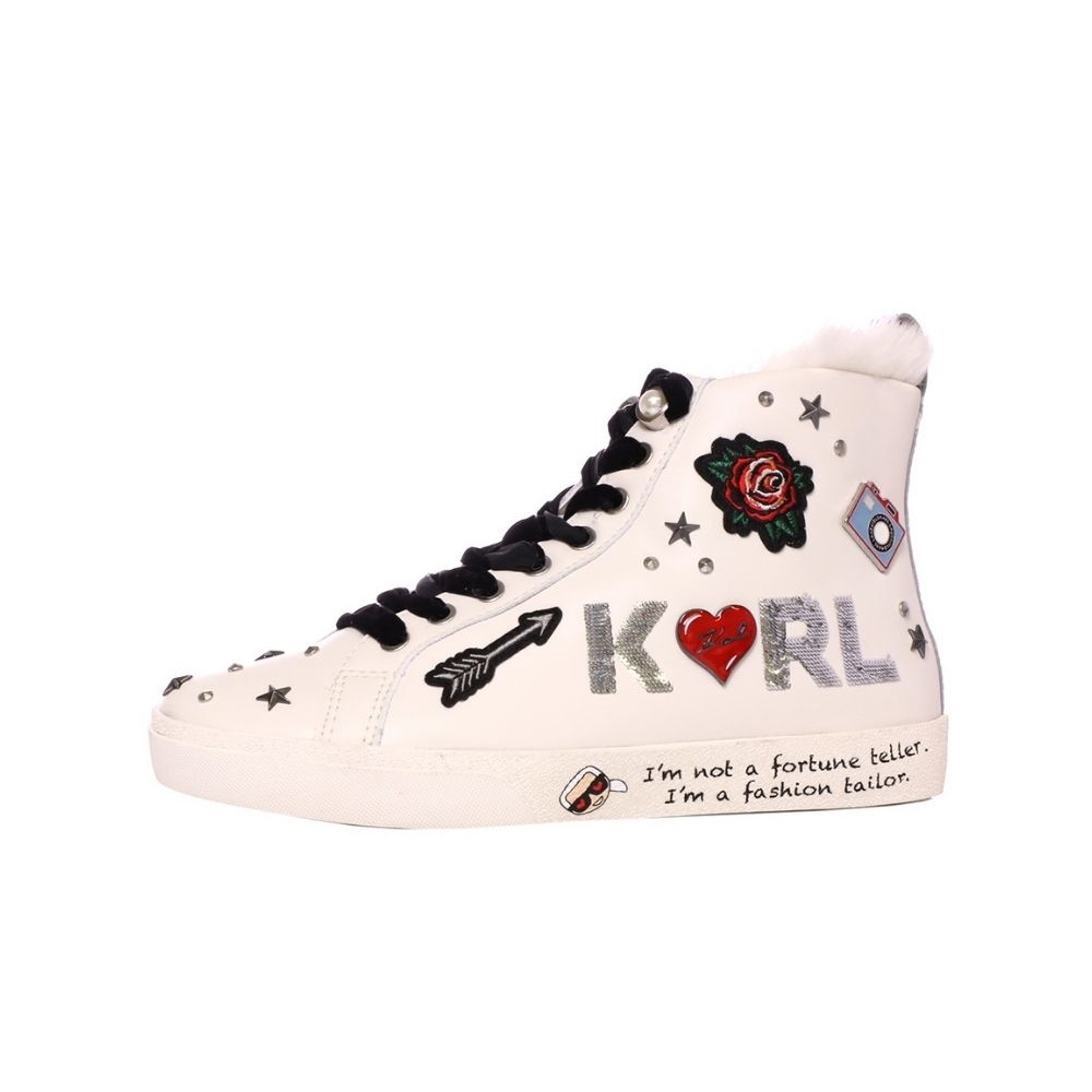 KARL LAGERFELD – Γυναικεία ψηλά sneakers KARL LAGERFELD Jewel Badge λευκά