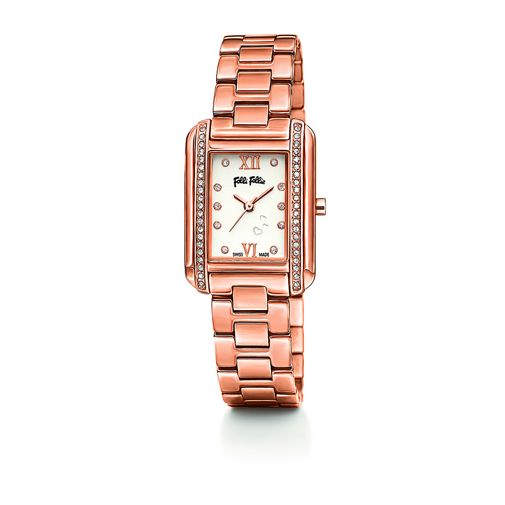 FOLLI FOLLIE – Γυναικείο τετράγωνο ρολόι Folli Follie με μπρασελέ ροζ-χρυσό