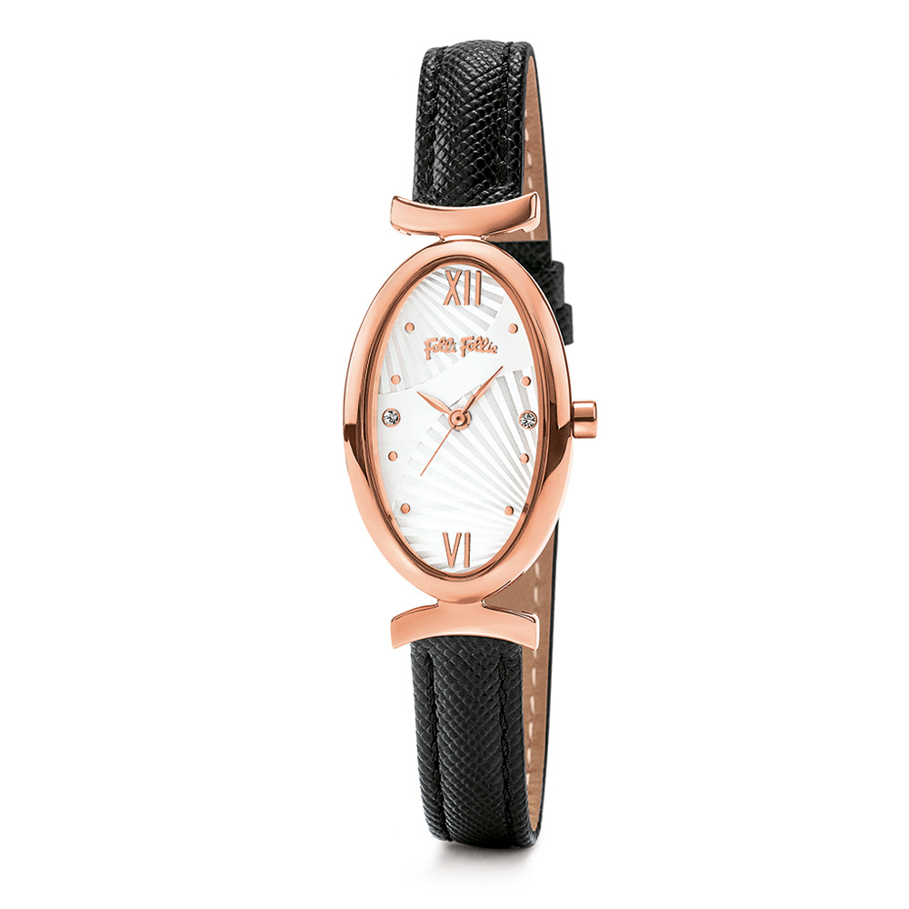 FOLLI FOLLIE – Γυναικείο ρολόι με δερμάτινο λουράκι FOLLI FOLLIE LADY BLOOM μαύρο