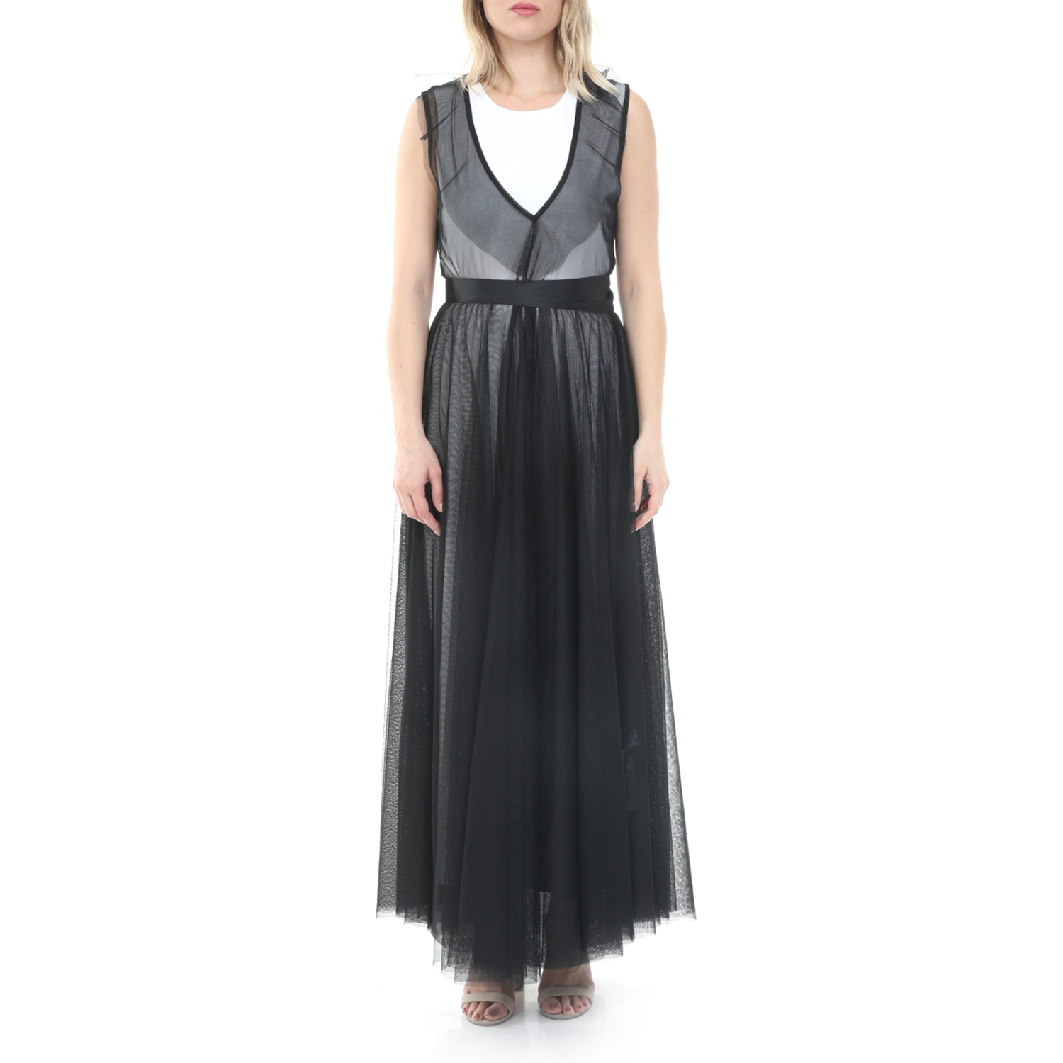 MY TWINS – Γυναικείο maxi φόρεμα MY TWINS λευκό μαύρο