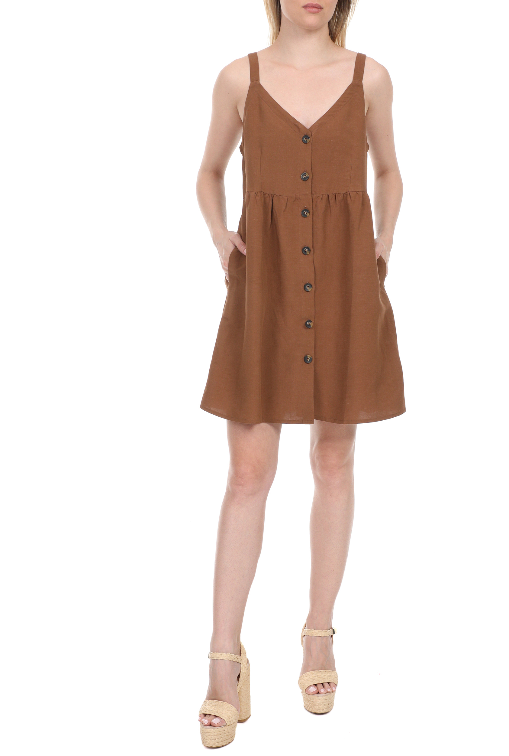 LA DOLLS – Γυναικείο mini φόρεμα LA DOLLS SAFARI καφέ