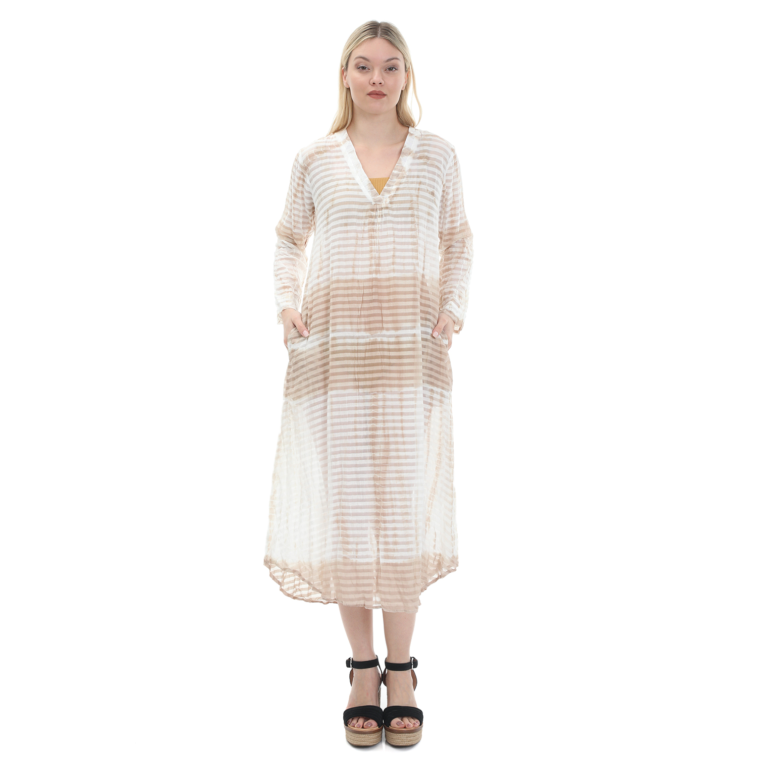 ONESEASON – Γυναικείο maxi φόρεμα ONESEASON JESS μπεζ λευκό