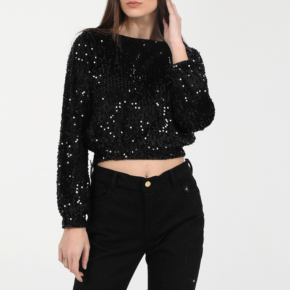 MOLLY BRACKEN – Γυναικεία cropped μπλούζα MOLLY BRACKEN KNITTED TOP μαύρη