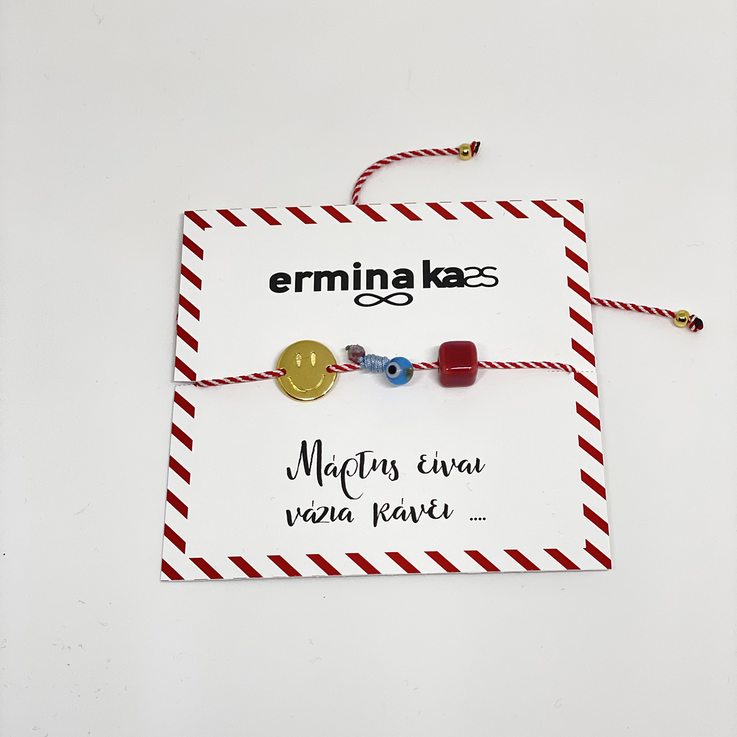 ERMINA KASS – Γυναικείο βραχιόλι μαρτάκι ERMINA KASS SMILE FACE CUBE RED