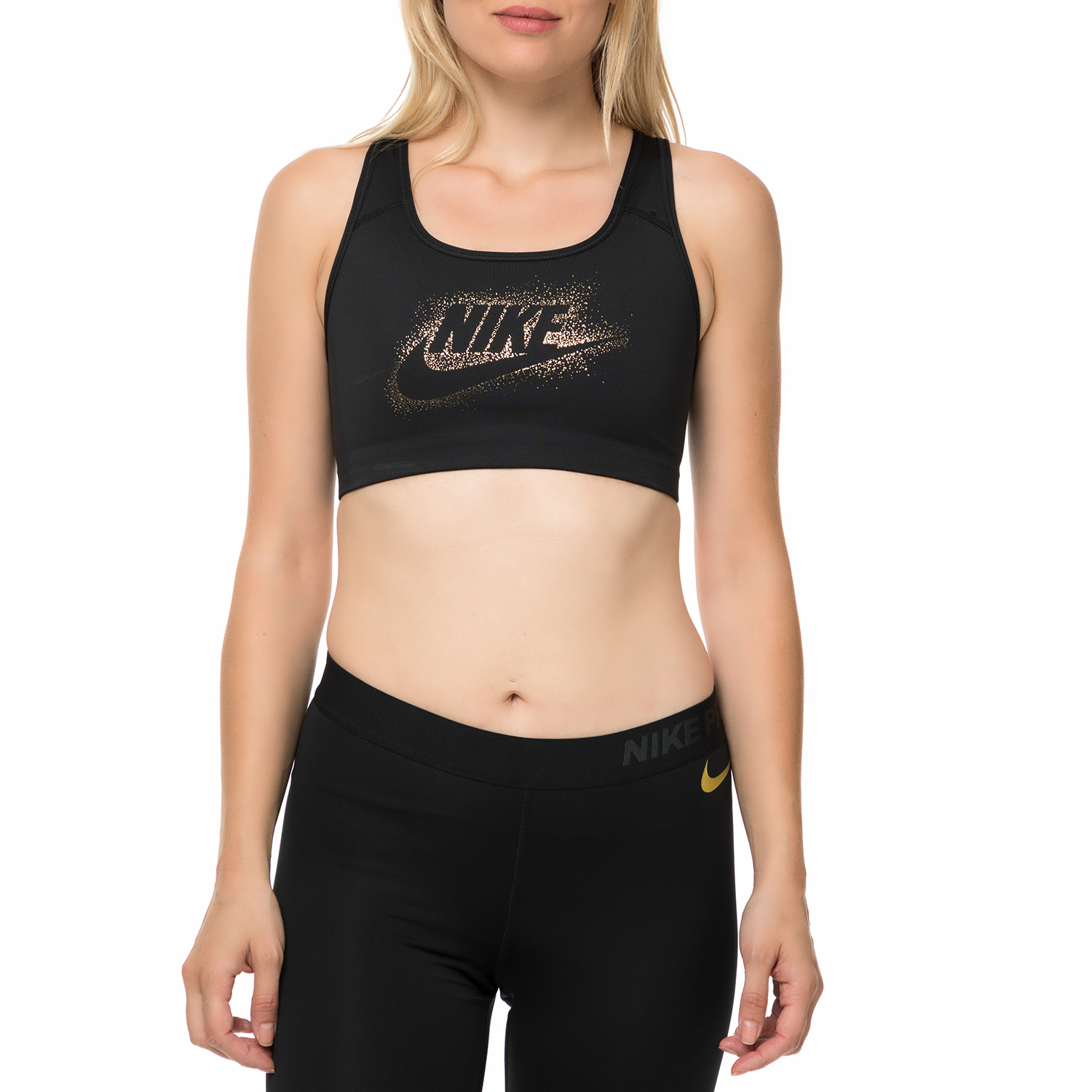 NIKE – Γυναικείο αθλητικό μπουστάκι NIKE PRO CLASSIC SWOOSH FUTURA SPARKLE μαύρο