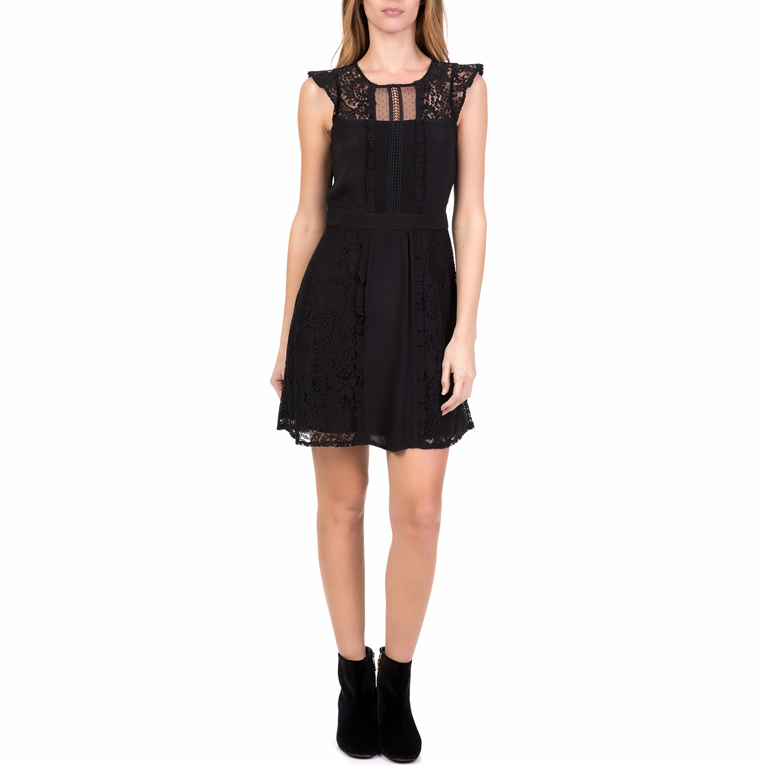 NAF NAF – Γυναικείο μίνι φόρεμα με δαντέλα EBERRY NAF NAF μαύρο